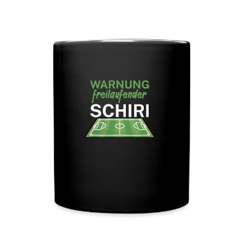 Warnung freilaufender Schiri - Tasse einfarbig - Schwarz - Vorne