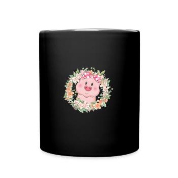 Schwein Blumen - Tasse einfarbig - Schwarz - Vorne