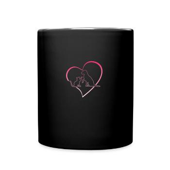 Hund Katze Liebe - Tasse einfarbig - Schwarz - Vorne