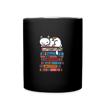 Stack of books cat cute kitten - Full Colour Mug - black - Front