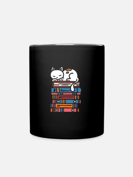 Stack of books cat cute kitten - Full Colour Mug - black