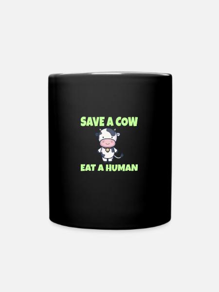 VEGAN : Save a Cow eat a Human - Mug uni - noir