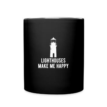 Leuchtturm Seaside lighthouses make me happy - Tasse einfarbig - Schwarz - Vorne