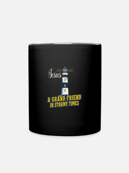 Christianity Jesus Lighthouse Jesus a grand Friend - Full Colour Mug - black