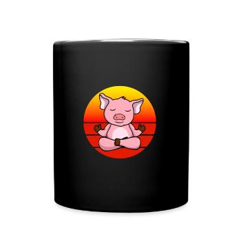 Yoga Schweinchen, Meditation Yoga für Kinder und - Tasse einfarbig - Schwarz - Vorne