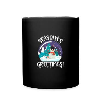 Season's Greetings Santa Claus Snowman Holidays - Full Colour Mug - black - Front