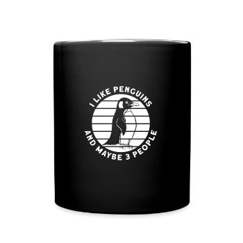 Lustiger Spruch "I Like Penguins" mit Pinguin-Moti - Tasse einfarbig - Schwarz - Vorne