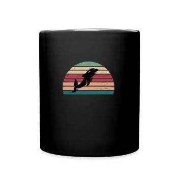 Retro Delfin Meerestier Sea Diver - Tasse einfarbig - Schwarz - Vorne