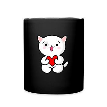 Cat holding heart - Full Colour Mug - black - Front