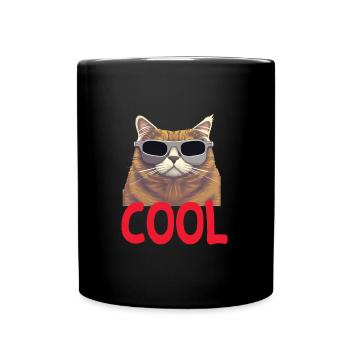 Cool Katze - Cool Cat - Tasse einfarbig - Schwarz - Vorne