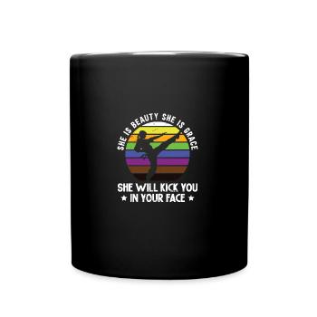 She is beauty she is grace she will kick | Karate - Full Colour Mug - black - Front
