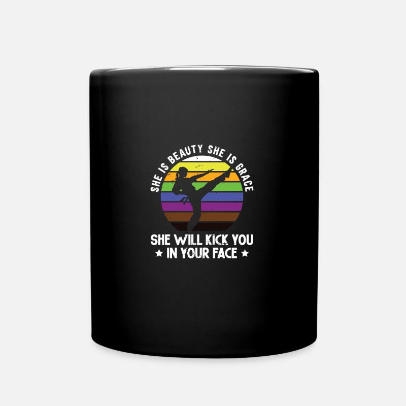 She is beauty she is grace she will kick | Karate - Full Colour Mug - black