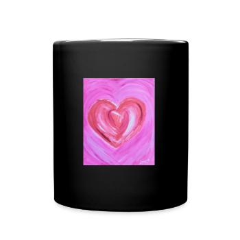 Rosa Herz der Liebe - Tasse einfarbig - Schwarz - Vorne