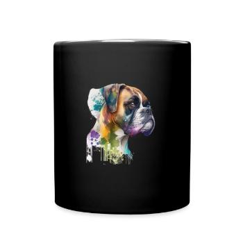 German Boxer Dog Watercolor Design - Full Colour Mug - black - Front