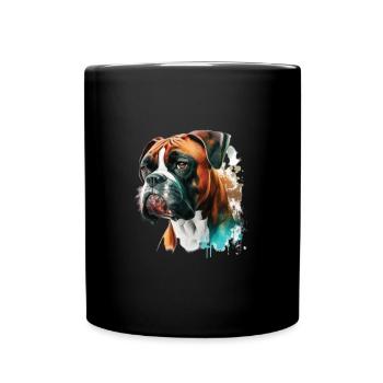 German Boxer Dog Watercolor Design - Full Colour Mug - black - Front