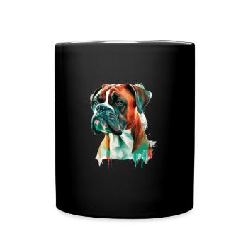 German Boxer Dog Watercolor Design - Full Colour Mug - black - Front