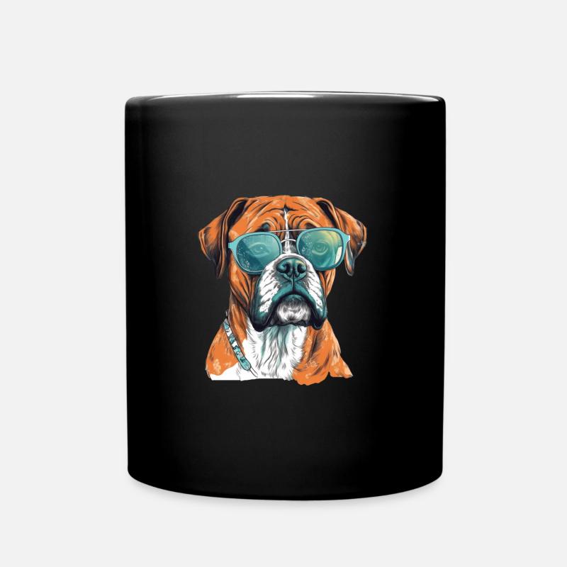 Deutscher Boxer Hund mit Sonnenbrille - Tasse einfarbig - Schwarz
