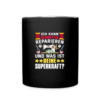ich kann klamotten reparieren und was ist deine su - Tasse einfarbig - Schwarz - Vorne