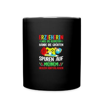 weil die kleinsten Spuren im Herzen hinterlassen - Tasse einfarbig - Schwarz - Vorne