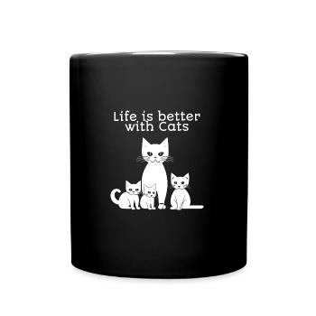 Mit Katzen ist das Leben besser - Tasse einfarbig - Schwarz - Vorne
