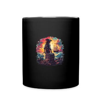 PiratShirt Kapitän Piratenflagge - Tasse einfarbig - Schwarz - Vorne