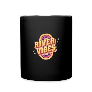 Vintage Groovy Narrowboat Canal River Vibes Barge - Full Colour Mug - black - Front