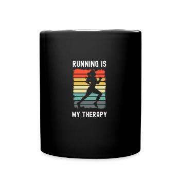 Female Runner Running Is My Therapy Motivational - Full Colour Mug - black - Front