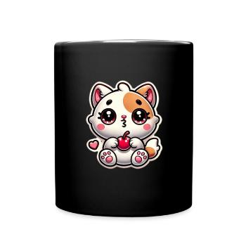 Cute Cat Dream with Cherry - Full Colour Mug - black - Front