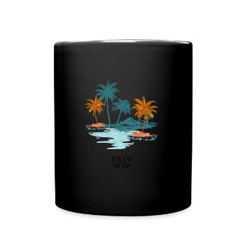 Tropic Mode - Sommer T-Shirt mit Palmen - Tasse einfarbig - Schwarz - Vorne