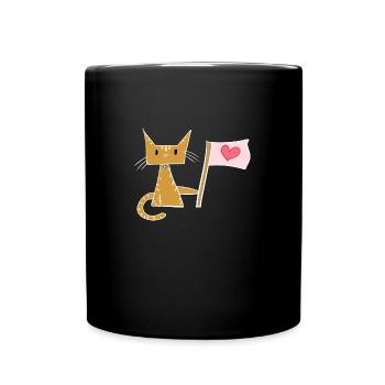 Liebe Flagge Herz Katze Tier - Tasse einfarbig - Schwarz - Vorne