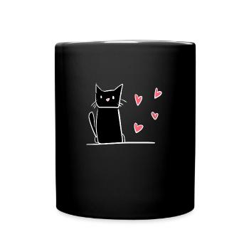 katze cartoon tier süß symbol herzen - Tasse einfarbig - Schwarz - Vorne