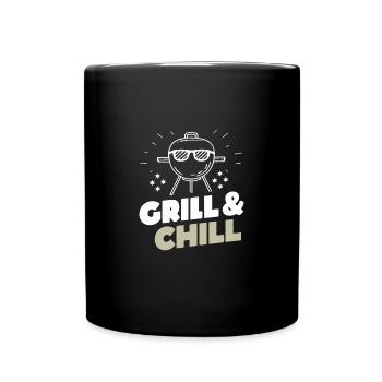 Grill & Chill Camping Zelten Wandern Lustig - Tasse einfarbig - Schwarz - Vorne