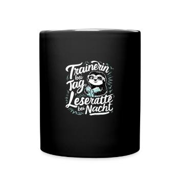 Trainerin-Tag-Leseratte-Nacht Lustige Frau Fitness - Tasse einfarbig - Schwarz - Vorne