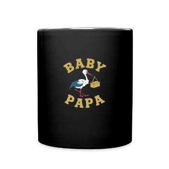 Baby-Papa-Storch Vatertag Geburtstag Bald Papa - Tasse einfarbig - Schwarz - Vorne