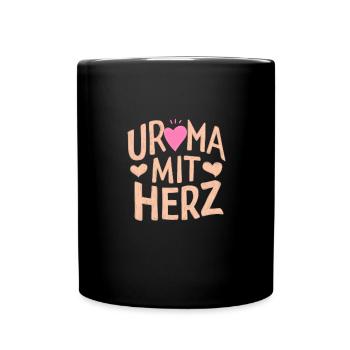 Uroma mit Herz Geburtstag Muttertag Weihnachten - Tasse einfarbig - Schwarz - Vorne
