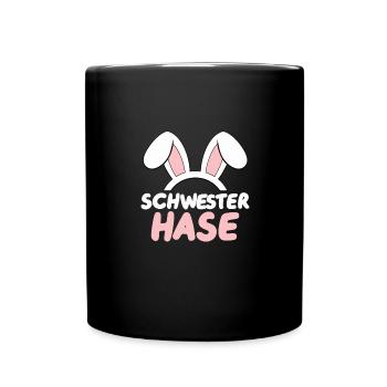 Schwester Hase Geschenk Babyparty Schwanger - Tasse einfarbig - Schwarz - Vorne