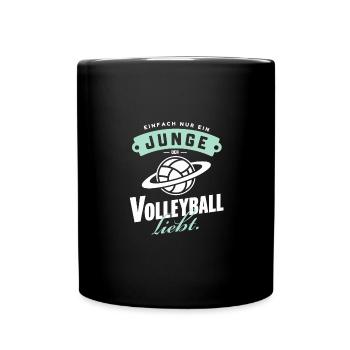 Junge, der Volleyball, lustig, Planet liebt - Tasse einfarbig - Schwarz - Vorne