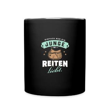 Junge Reiter Liebe Pferd Hobby Freude Idee - Tasse einfarbig - Schwarz - Vorne