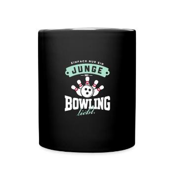 Junge liebt Bowling Kegel Fan Geschenkidee - Tasse einfarbig - Schwarz - Vorne