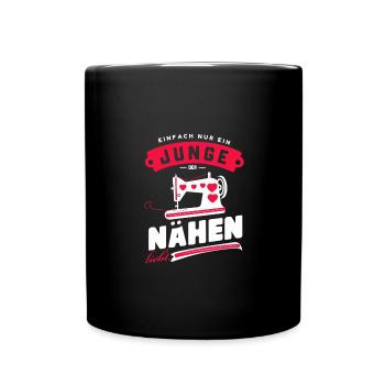 Junge Näht Liebe DIY Handwerk Hobby Unikat - Tasse einfarbig - Schwarz - Vorne