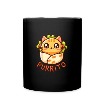 Lustiger Katzenliebhaber Purrito Feinschmecker - Tasse einfarbig - Schwarz - Vorne
