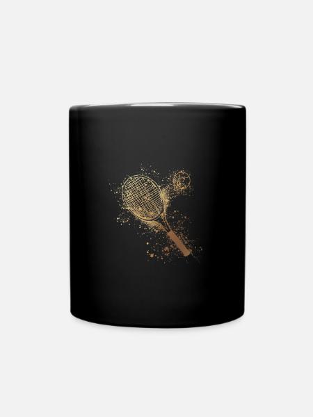 tennis,aufschlag, aquarell, tennisspieler,gold - Tasse einfarbig - Schwarz