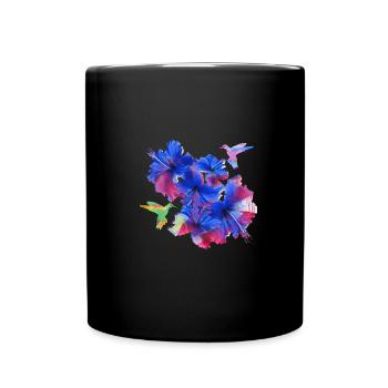 Hibiscus,Flower,Lotus,Blossom,Floral,Hummingbird,Bird - Full Colour Mug - black - Front