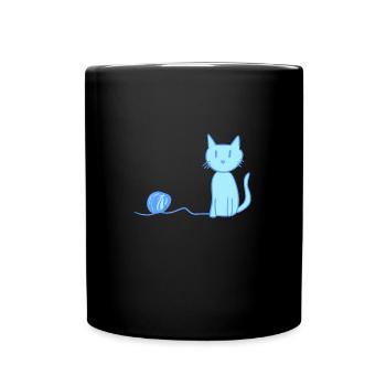 blue cat love pet symbol wool - Full Colour Mug - black - Front