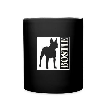 Boston Terrier Bostie Grafik mit Schriftzug - Tasse einfarbig - Schwarz - Vorne