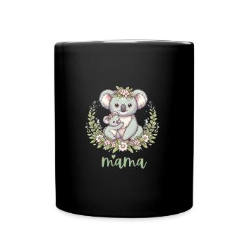 Maman Koala ours câlin I Couronne florale maman I Koala - Mug uni - noir - Devant