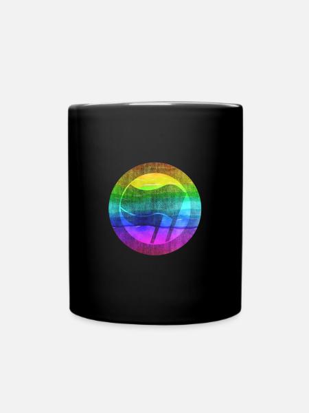 Flagge Regenbogen gegen Faschismus - Tasse einfarbig - Schwarz