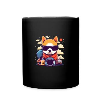 Chien Shiba Inu portant des lunettes voyageant en - Mug uni - noir - Devant