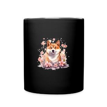 Chien japonais Shiba Inu Cherry Blossom Love - Mug uni - noir - Devant