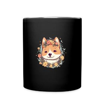 Chienne japonaise Shiba Inu fille avec des fleurs - Mug uni - noir - Devant